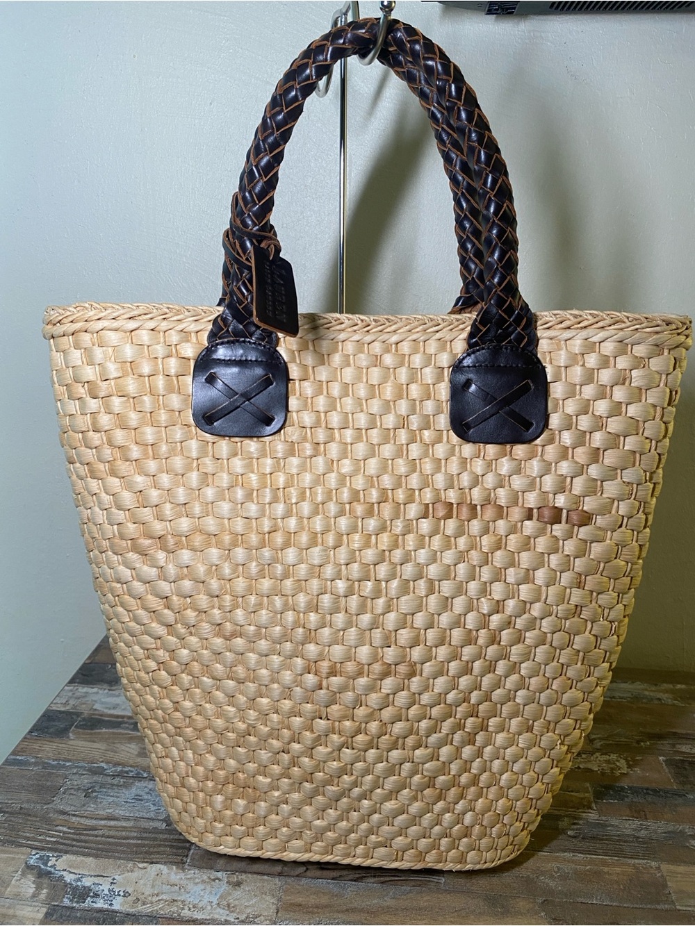 Ralph Lauren Cream Woven Tote with Brown Braided Handles - Picture 2 of 15